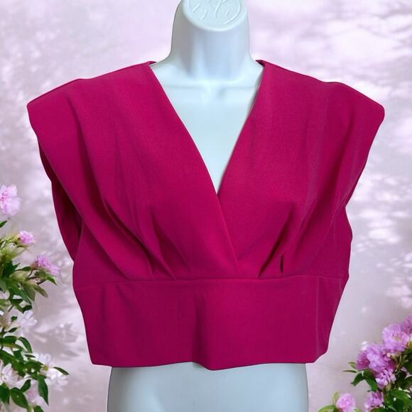Shein Dark Pink V-Neck Crop Top Sz XL Sleeveless Blouse Versatile Fashion - Picture 2 of 8